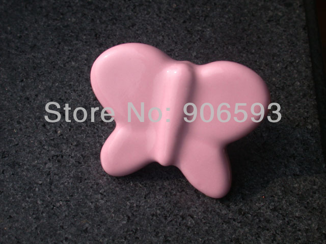 24pcs lot free shipping Pink porcelain sweet pink butterfly cartoon cabinet knob\porcelain handle\porcelain knob
