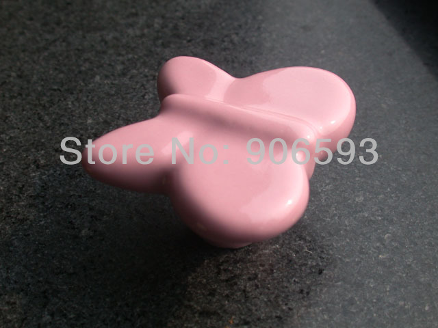 24pcs lot free shipping Pink porcelain sweet pink butterfly cartoon cabinet knob\porcelain handle\porcelain knob