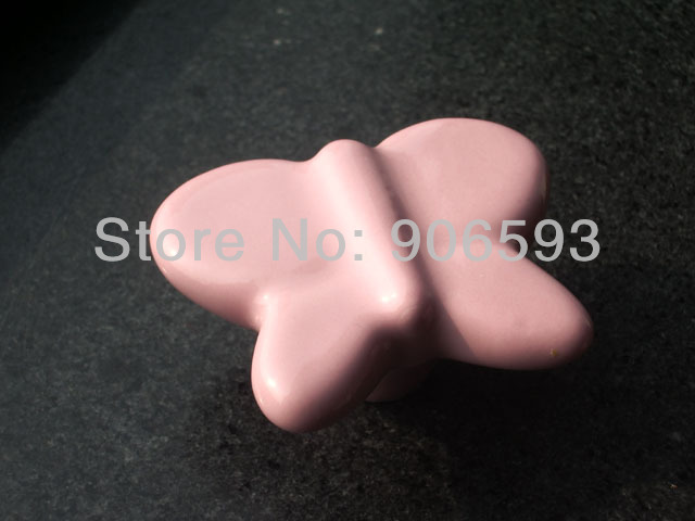 24pcs lot free shipping Pink porcelain sweet pink butterfly cartoon cabinet knobporcelain handleporcelain knob