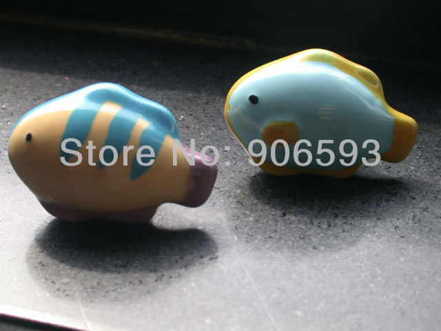 24pcs lot free shipping Porcelain blue fish cartoon cabinet knobcartoon knobporcelain knobdrawer knob