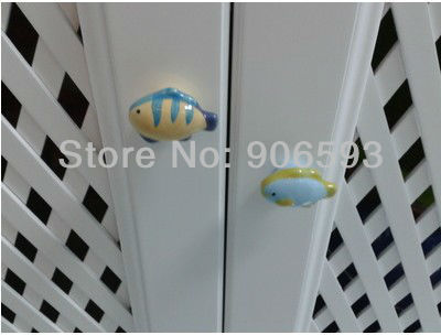 24pcs lot free shipping Porcelain tropical fish cartoon cabinet knobcartoon knobporcelain knobdrawer knob