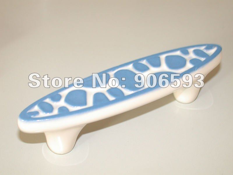 6pcs lot free shipping Porcelain sweet blue speckle cartoon cabinet handleporcelain handlefurniture handle