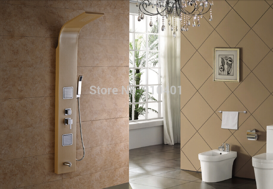 Wholesale And Retail Promotion Golden Shower Column Massage Jets Tub Mixer Tap Hand Shower Rain Shower Panel