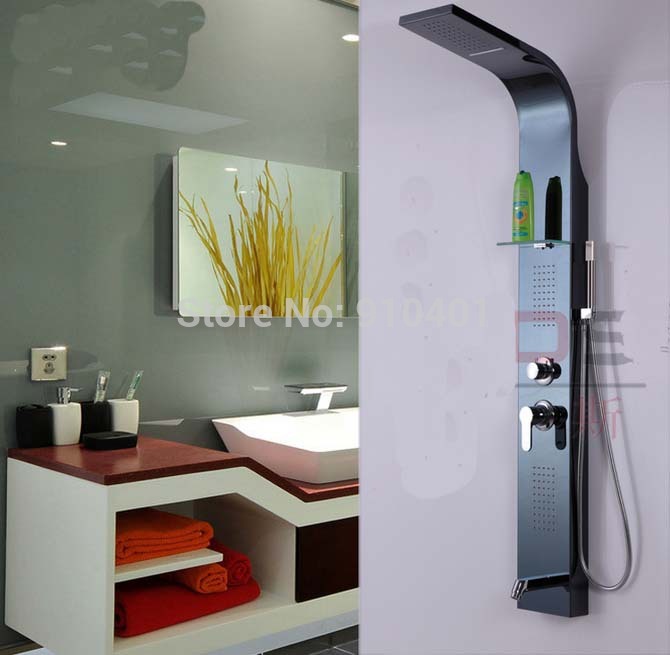 Wholesale And Retail Promotion Luxury Black Nickel Shower Panel Shower Column Waterfall Massage Jets Tub Shower