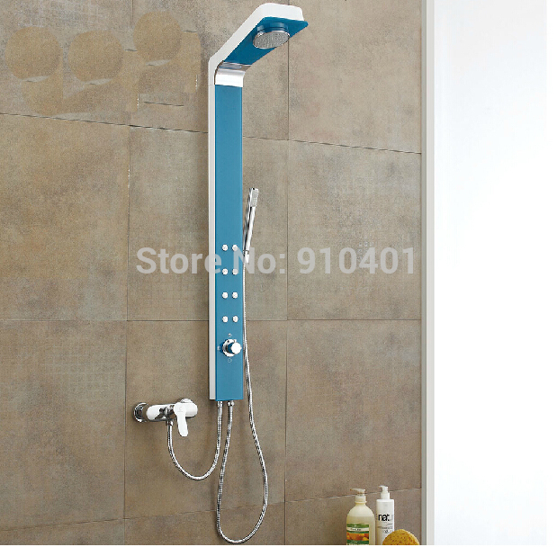 Wholesale And Retail Promotion Luxury Blue Rain Shower Column Shower Panel Massage Body Jets With Hand Shower