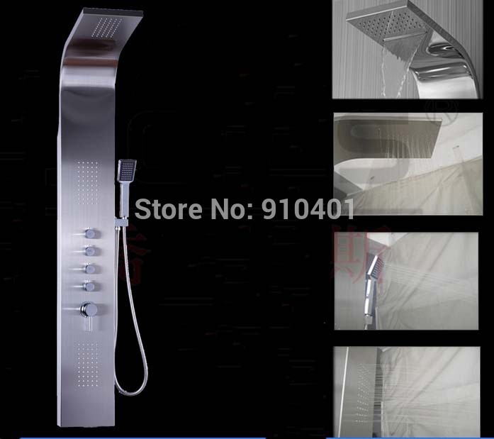 Wholesale And Retail Promotion NEW Modern Waterfall Rain Shower Column Massage Jets Hand Shower Brushed Nickel