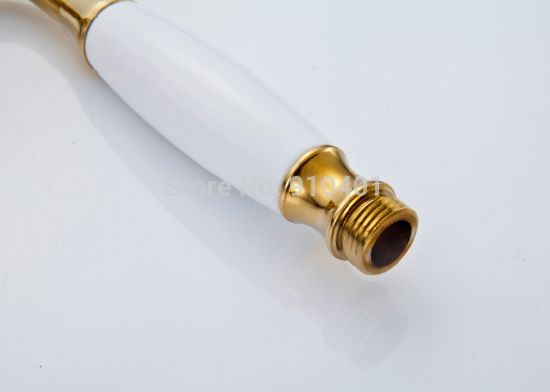 Wholesale And Retail Promotion NEW Luxury Golden Brass Rain Shower Head Shower Faucet Ceramic Handheld Shower
