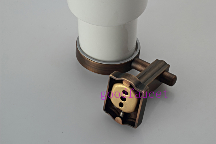 Luxury  Ceramic Kitchen & Bathroom Sink Liquid Soap Dispenser antique brass holder + brass head wall mount