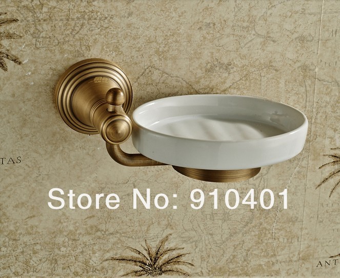 Wholesale And Retail Promotion Antique Brass Bathroom Wall Mounted Soap Dish Holder Soap Dishes W/ Ceramic Dish
