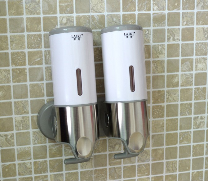Wholesale And Retail Promotion Bathroom Hotel Wall Mounted Soap Dispenser Dual Shampoo Holder Stainless Steel
