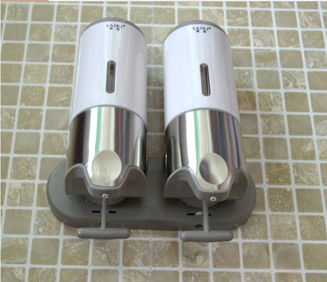 Wholesale And Retail Promotion Bathroom Hotel Wall Mounted Soap Dispenser Dual Shampoo Holder Stainless Steel