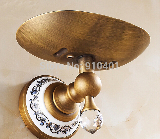 Wholesale And Retail Promotion NEW Antique Brass Soap Dish Holder Crystal Style Bathroom Wall Mounted Soap Dish