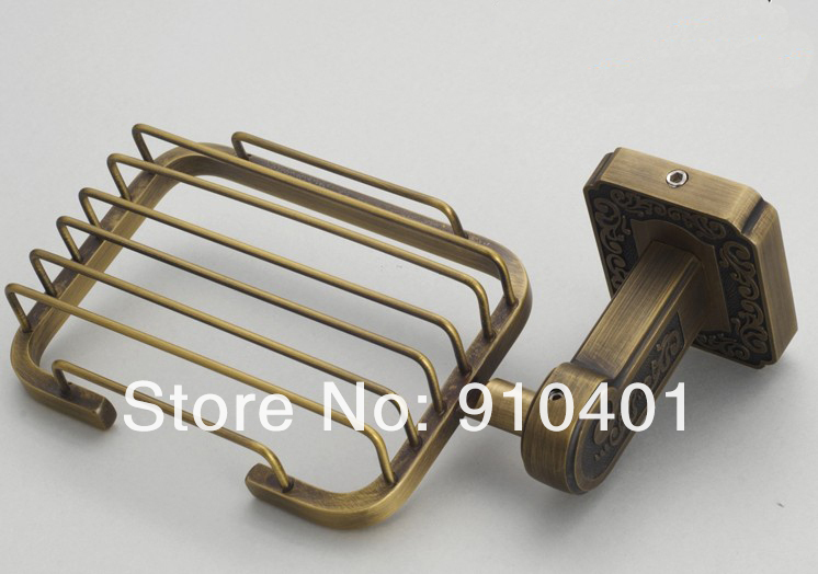 Wholesale And Retail Promotion NEW Flower Carved Bath Wall Mounted Soap Dishes Soap Basket Holder Antique Brass