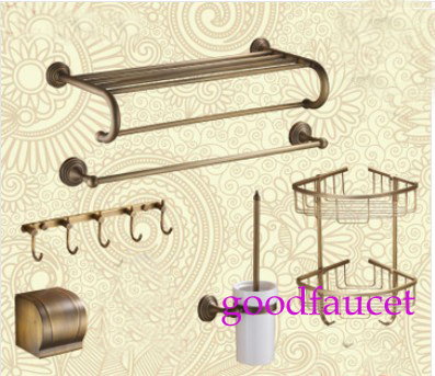 High Quality Antique Bronze Contemporary Bathroom Hardware Sets Full Brass Bathroom Accessaries 6pcs Brass Set