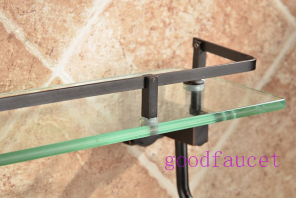 Multi-function Wall mount oil runned bronze bathroom shelf brass made base + glass shelf + towel rack