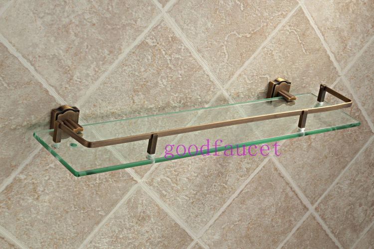 Wall mount  antique bronze bathroom shelf brass made base + glass shelf single tier bathroom accessaries