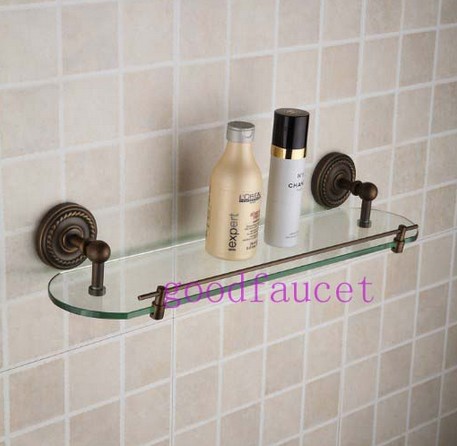 Wholesale / Retail Antique Bronze Wall Mount Bathroom Shower Caddy Cosmetic Glass Shelf Single Tier Storage Holder