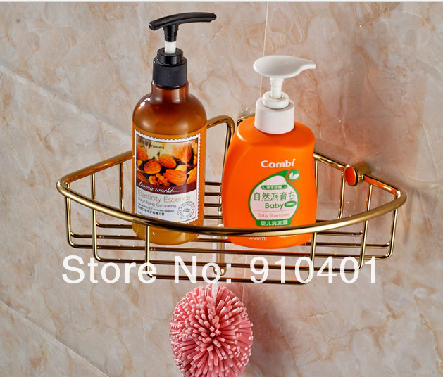 Wholesale And Retail  Golden Finish Wall Mounted Bathroom Shower Caddy Shelf Storage Holder With Hook