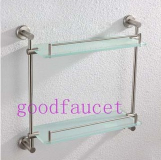 Wholesale And Retail NEW Luxury Brushed Nickel Brass Wall Mounted Bathroom Shower Shelf Glass Tiers Storage Holder