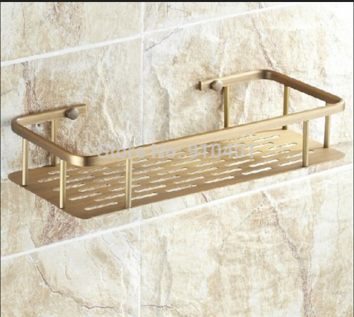 Wholesale And Retail Promotion Antique Brass Bathroom Square Shelf Wall Mounted Shower Caddy Cosmetic Storage