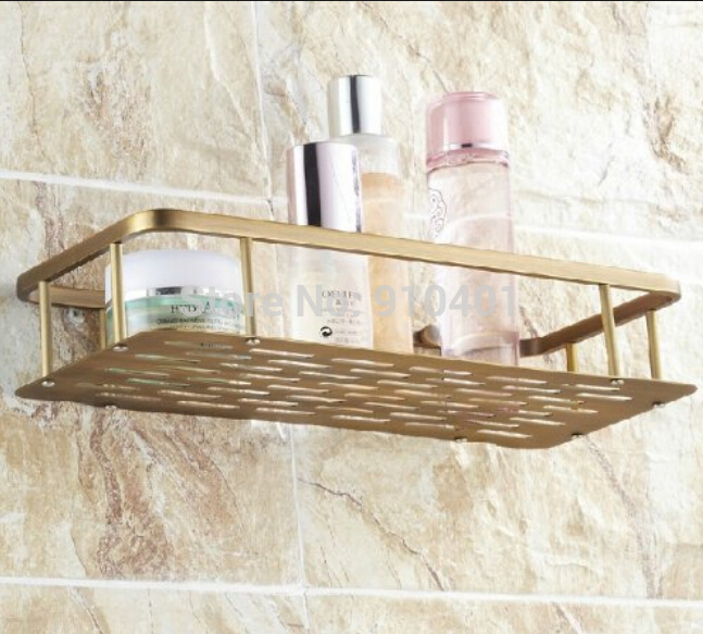 Wholesale And Retail Promotion Antique Brass Bathroom Square Shelf Wall Mounted Shower Caddy Cosmetic Storage