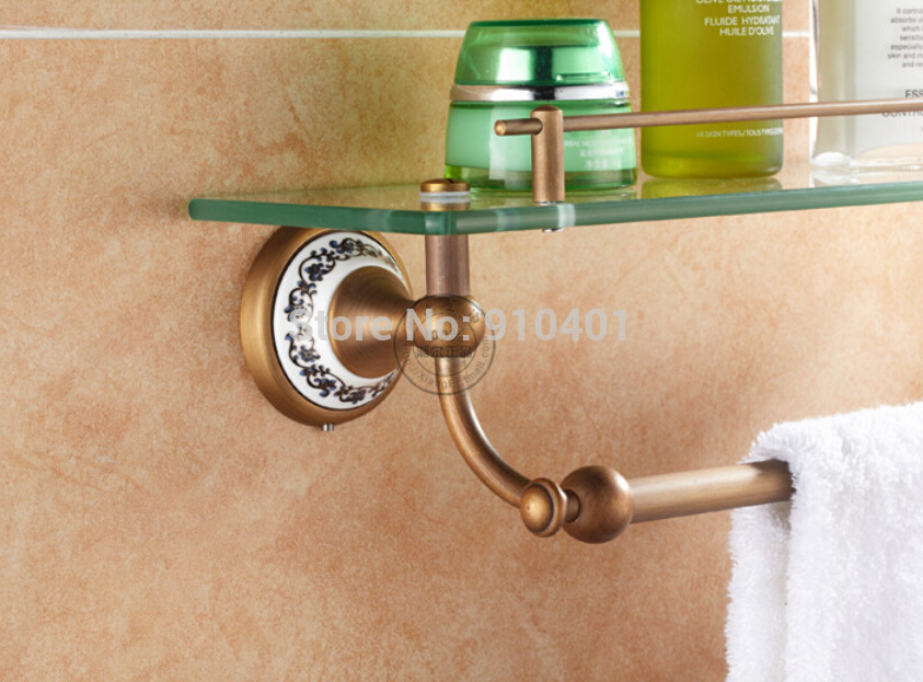Wholesale And Retail Promotion Antique Brass Ceramic Style Bathroom Shelf Glass Cosmetic Tier Wall Mouned Shelf