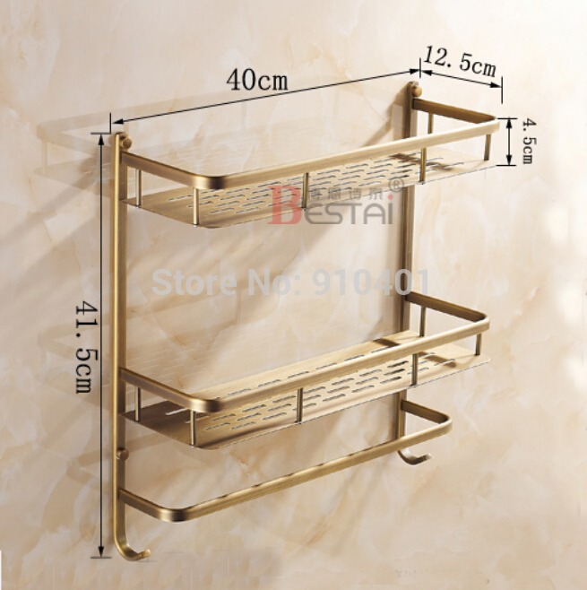 Wholesale And Retail Promotion Antique Brass Wall Mounted Bathroom Shelf Shower Caddy Cosmetic Storage Holder
