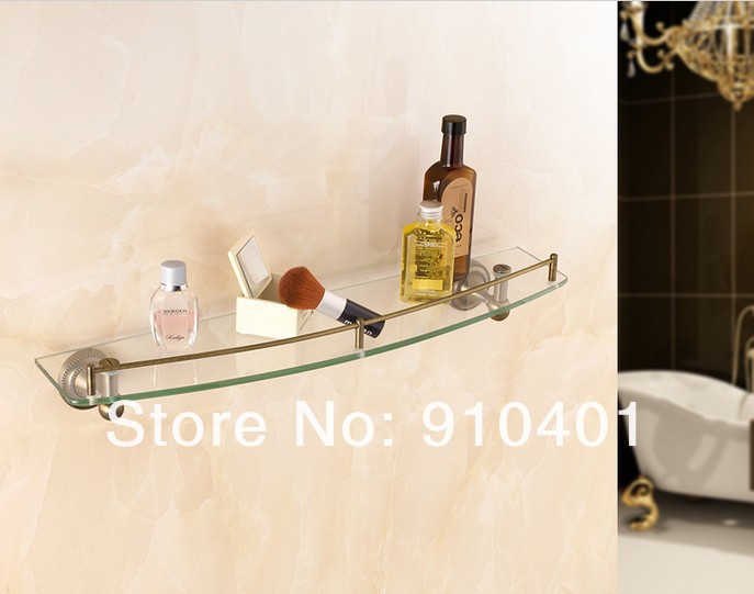 Wholesale And Retail Promotion Antique Brass Wall Mounted Bathroom Shelf Shower Caddy Glass Tier Storage Holder