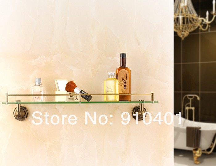 Wholesale And Retail Promotion Antique Brass Wall Mounted Bathroom Shelf Shower Caddy Glass Tier Storage Holder