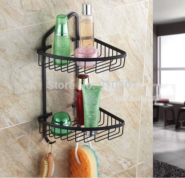 Wholesale And Retail Promotion Bathroom Shelf Cosmetic Caddy Basket Dual Tiers Corner Shelf Oil Rubbed Bronze