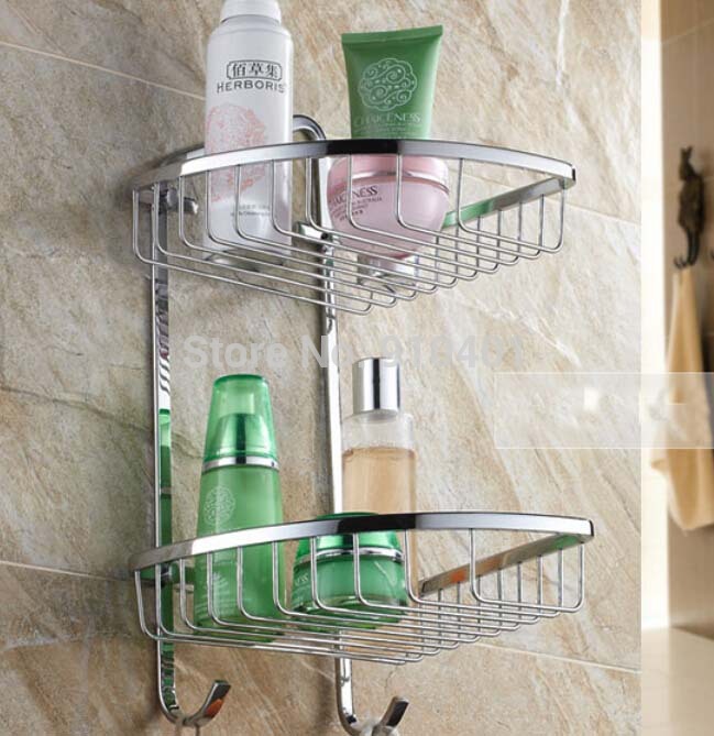Wholesale And Retail Promotion Bathroom Shelf Shower Cosmetic Caddy Square Basket Shelf Dual Tiers Corner Shelf