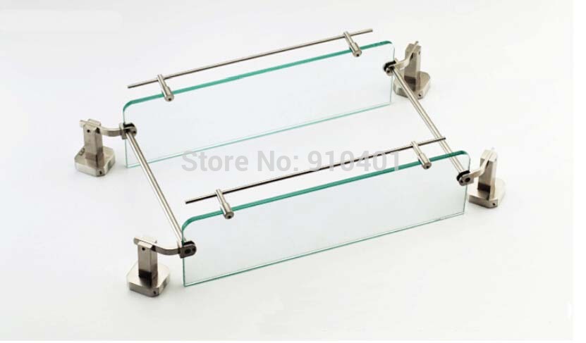 Wholesale And Retail Promotion Brushed Nickel Wall Mount Bathroom Shelf Dual Glass Tiers Caddy Cosmetic Storage