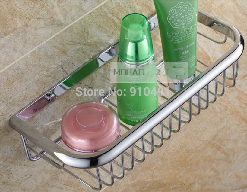 Wholesale And Retail Promotion Chrome Brass Bathroom Shelf Shower Cosmetic Caddy Square Basket Shelf Wall Mount
