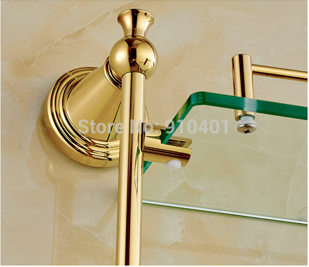 Wholesale And  Retail Promotion Golden Brass Wall Mounted Bathroom Dual Tiers Shelf Shower Caddy Cosmetic Holder
