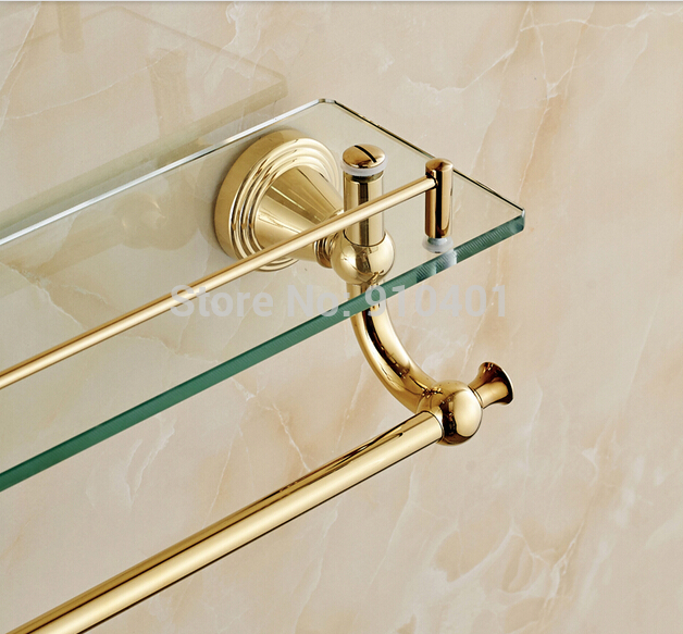 Wholesale And  Retail Promotion Golden Brass Wall Mounted Bathroom Shower Caddy Cosmetic Storage Shelf Towel Bar