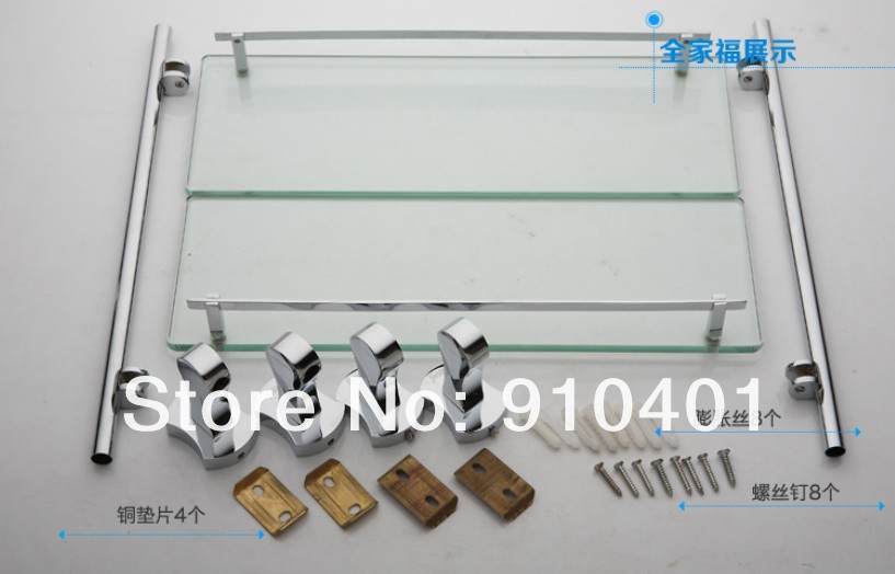 Wholesale And Retail Promotion Luxury Chrome Brass Wall Mounted Bathroom Caddy Cosmetic Glass Shelf Dual Tier