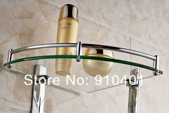 Wholesale And Retail Promotion Luxury Wall Mounted Chrome Brass Bathroom Shelf Shower Corner Shelf Dual Tiers