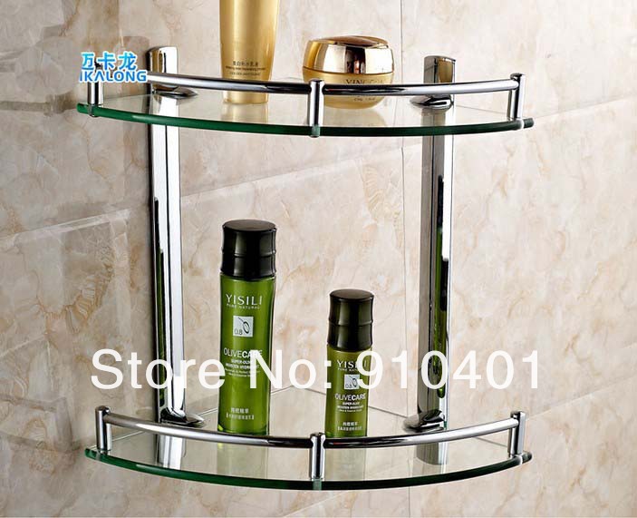 Wholesale And Retail Promotion Luxury Wall Mounted Chrome Brass Bathroom Shelf Shower Corner Shelf Dual Tiers