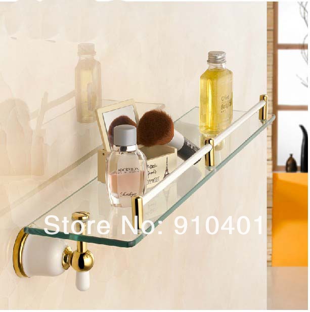 Wholesale And Retail Promotion Luxury White Painting Golden Brass Bathroom Glass Shelf Shower Storage Holder