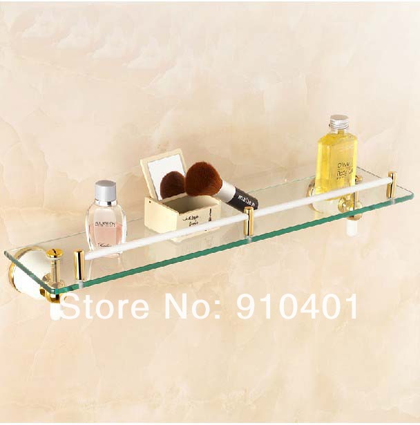Wholesale And Retail Promotion Luxury White Painting Golden Brass Bathroom Glass Shelf Shower Storage Holder