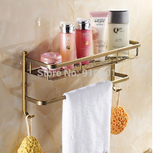 Wholesale And Retail Promotion Modern Antique Brass Bathroom Shelf Shower Caddy Cosmetic Storage W/ Towel Bar