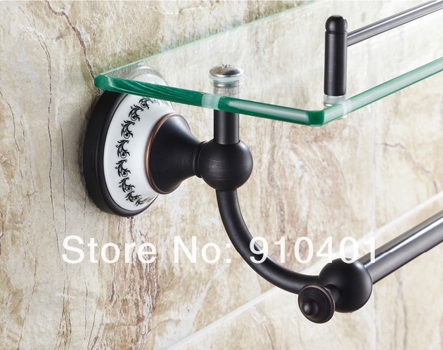 Wholesale And Retail Promotion Modern Oil Rubbed Bronze Glass Cosmetic Commodity Shelf Towel Rack Holder W/ Bar