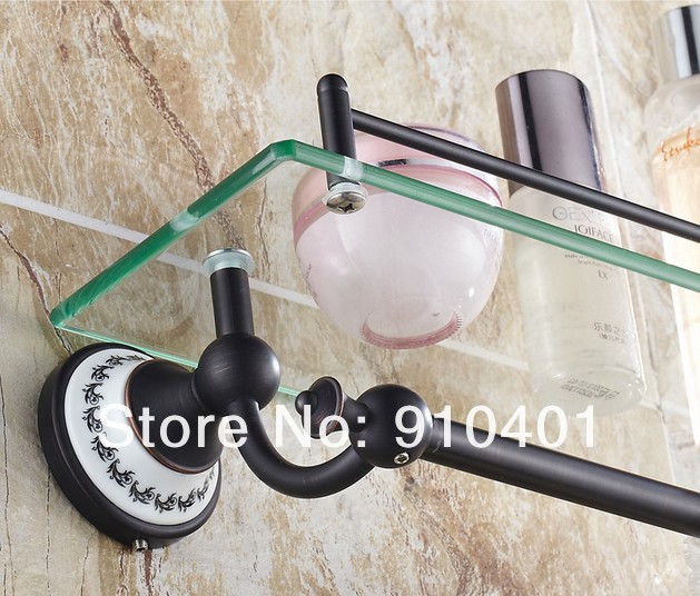 Wholesale And Retail Promotion Modern Oil Rubbed Bronze Glass Cosmetic Commodity Shelf Towel Rack Holder W/ Bar