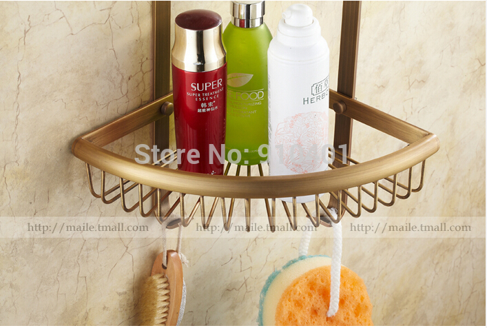 Wholesale And Retail Promotion NEW Antique Brass Bathroom Shelf Dual Tiers Corner Caddy Cosmetic Storage Holder