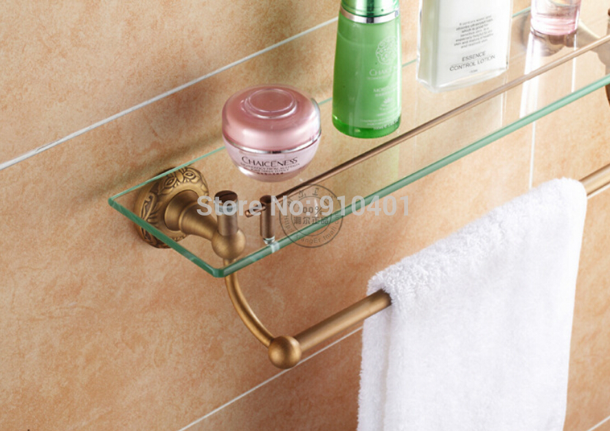 Wholesale And Retail Promotion NEW Antique Brass Bathroom Shelf Shower Cosmetic Glass Tier Shelf Wall Mounted
