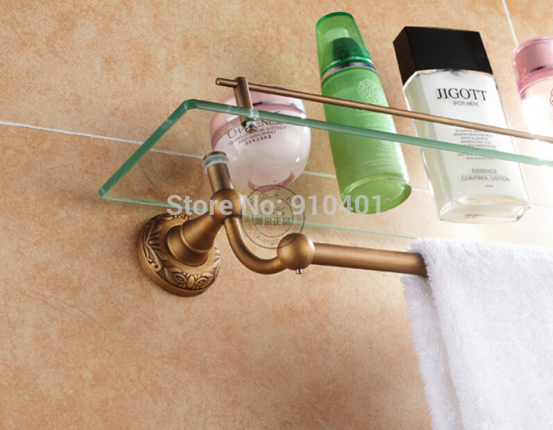 Wholesale And Retail Promotion NEW Antique Brass Bathroom Shelf Shower Cosmetic Glass Tier Shelf Wall Mounted
