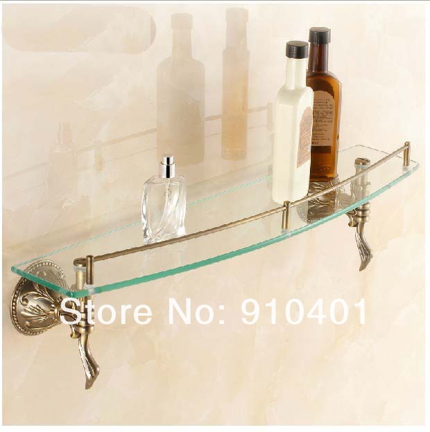 Wholesale And Retail Promotion NEW Antique Brass Bathroom Shower Caddy Cosmetic Shelf Glass Tier Flower Carved