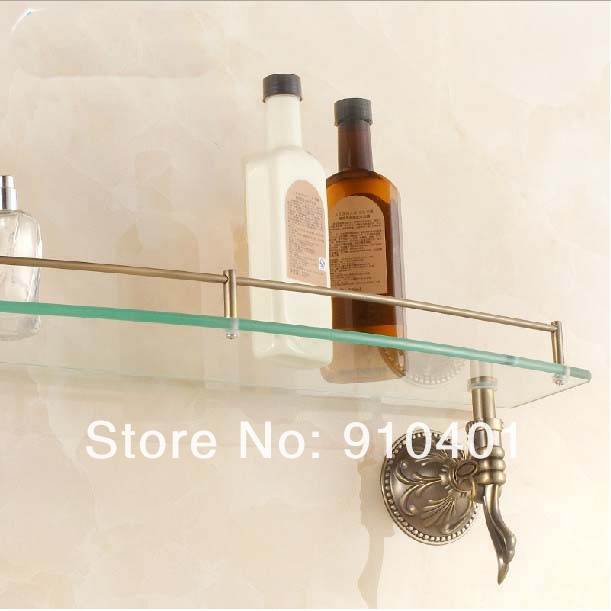 Wholesale And Retail Promotion NEW Antique Brass Bathroom Shower Caddy Cosmetic Shelf Glass Tier Flower Carved