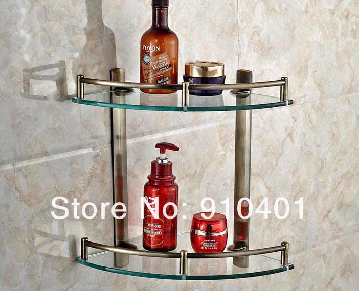 Wholesale And Retail Promotion NEW Antique Bronze Brass Bathroom Corner Shelf Dual Tiers Caddy Cosmetic Storage