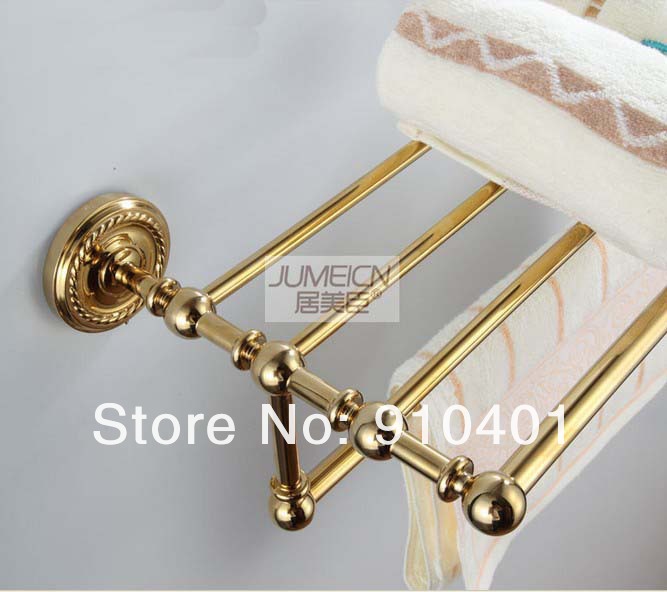 Wholesale And Retail Promotion NEW Bathroom Brass Wall Mounted Golden Clothes Towel Racks Shelf Towel Holder